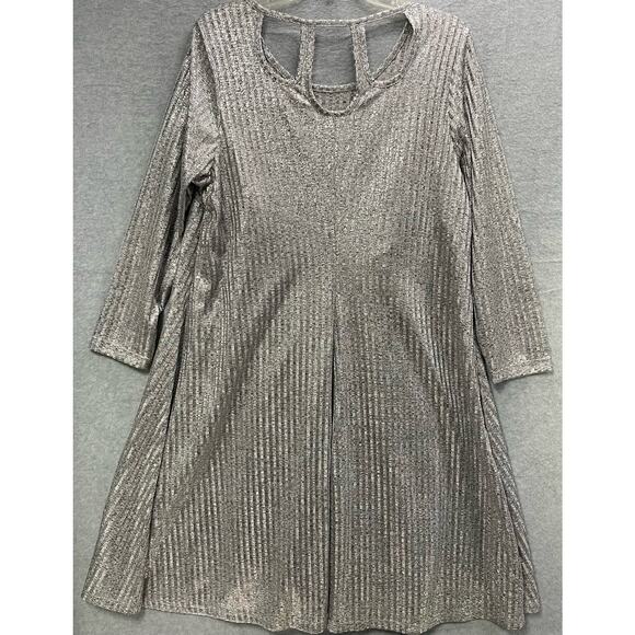 Torrid Silver Metallic Shimmer Ribbed Knit Trapeze Dress Size 1X - Picture 3 of 6